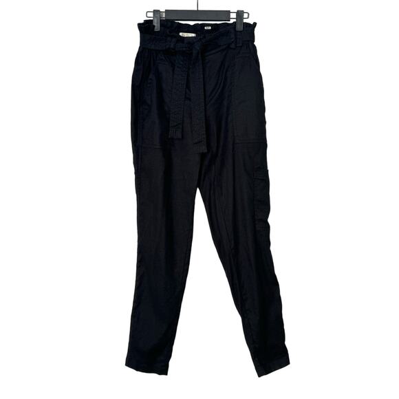 Anthropologie Elevenses Romy Paperbag Waist Linen Cargo Pants Black Size XS - Picture 3 of 11